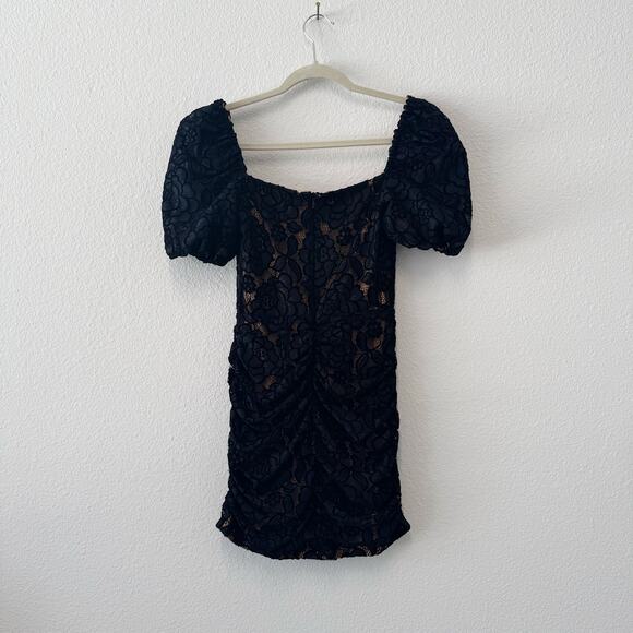MAJORELLE Sparta Black Lace Puff Sleeve Mini Dress Size XS - Picture 4 of 7